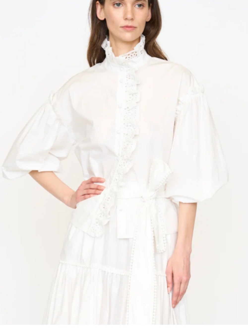 CHRISTY LYNN Madelyn Top Blouse Women’s Medium Ruffled Poplin Shirt FF - Picture 14 of 14